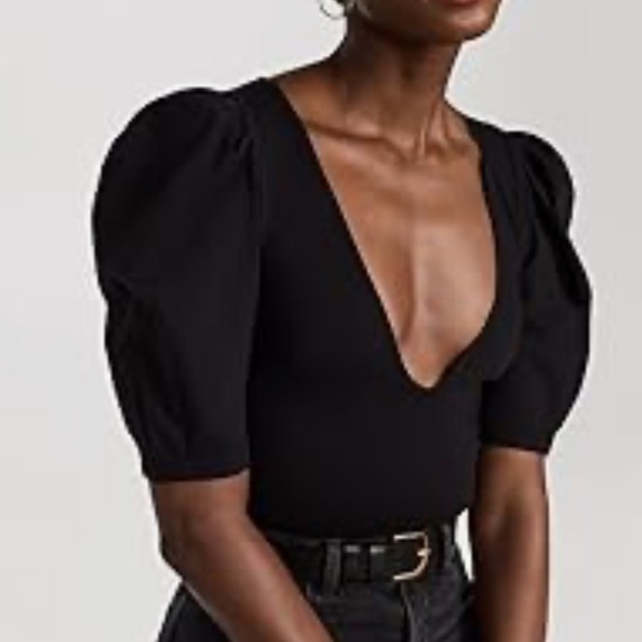 Free People Puff Shoulder Black Fitted Tee XS heavy make offer - Picture 1 of 12